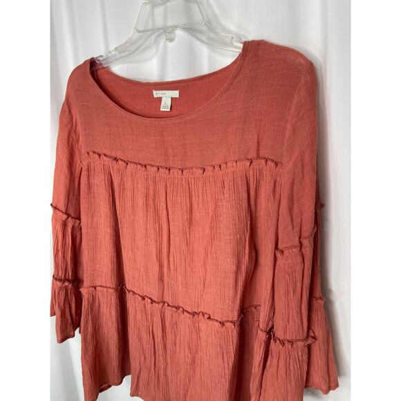 Est 1946 shirt blouse top women's large dark peachy apricot flowy built in linin - Picture 2 of 13